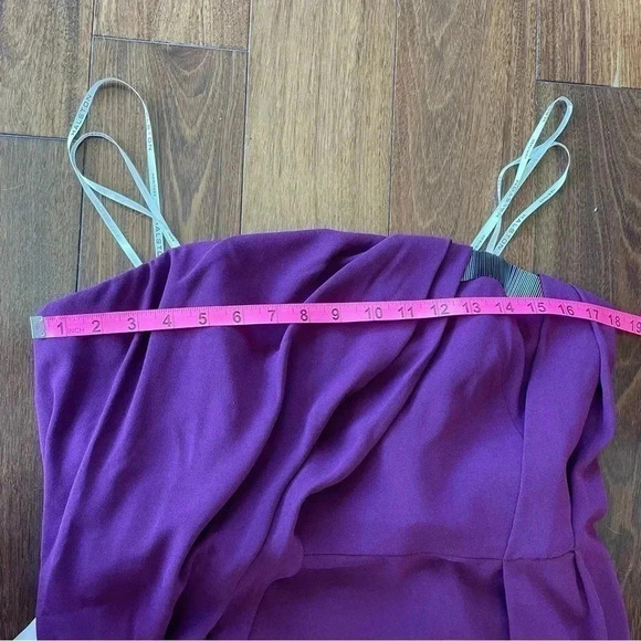 Halston Heritage Draped Mini Dress Purple Beaded Wrap Sleeveless Strapless 12 - Picture 13 of 13
